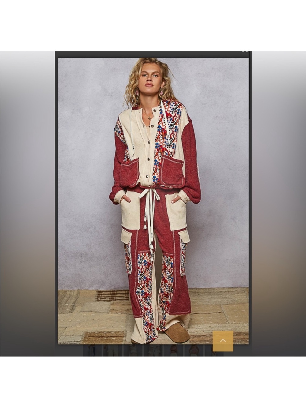 POL Two-Tone Red & Cream Patchwork Jacket and Pants